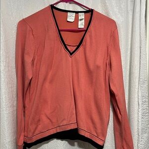 Liz Claiborne Coral Knit Top with Black Trim